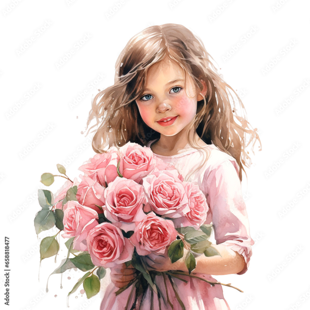 A little girl with a bouquet of flowers A little girl with a bouquet of flowers