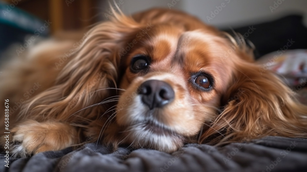 Naklejka premium Cavalier King Charles Spaniel lying down