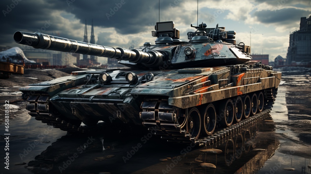 Tank on a military mission. The barrel of a tank. Infantrymen and tankers among the city and steppe. Dangerous military work. Concept: modern military transport. Tank on a military mission. The barrel of a tank. Infantrymen and tankers among the city and steppe. Dangerous military work. Concept: modern military transport.