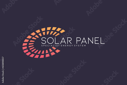 Solar panel logo design vector with technology element concept