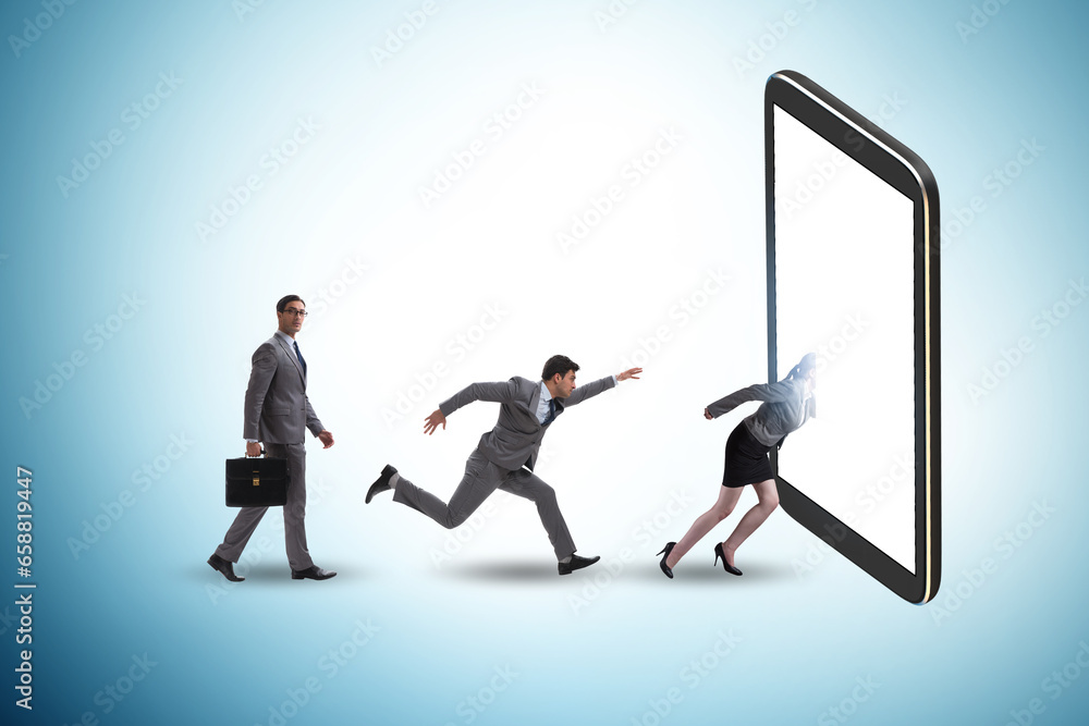 Fototapeta premium Mobile phone addiction with business people