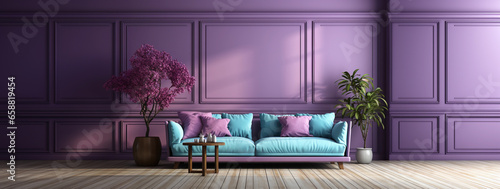 Living room home interior background. Empty Violet wall mock up