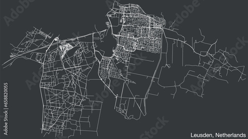 Detailed hand-drawn navigational urban street roads map of the Dutch city of LEUSDEN, NETHERLANDS with solid road lines and name tag on vintage background