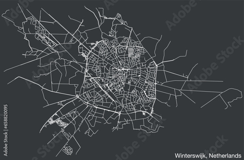 Detailed hand-drawn navigational urban street roads map of the Dutch city of WINTERSWIJK, NETHERLANDS with solid road lines and name tag on vintage background