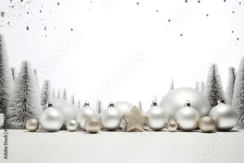 Christmas decoration composition on white background with space for text.