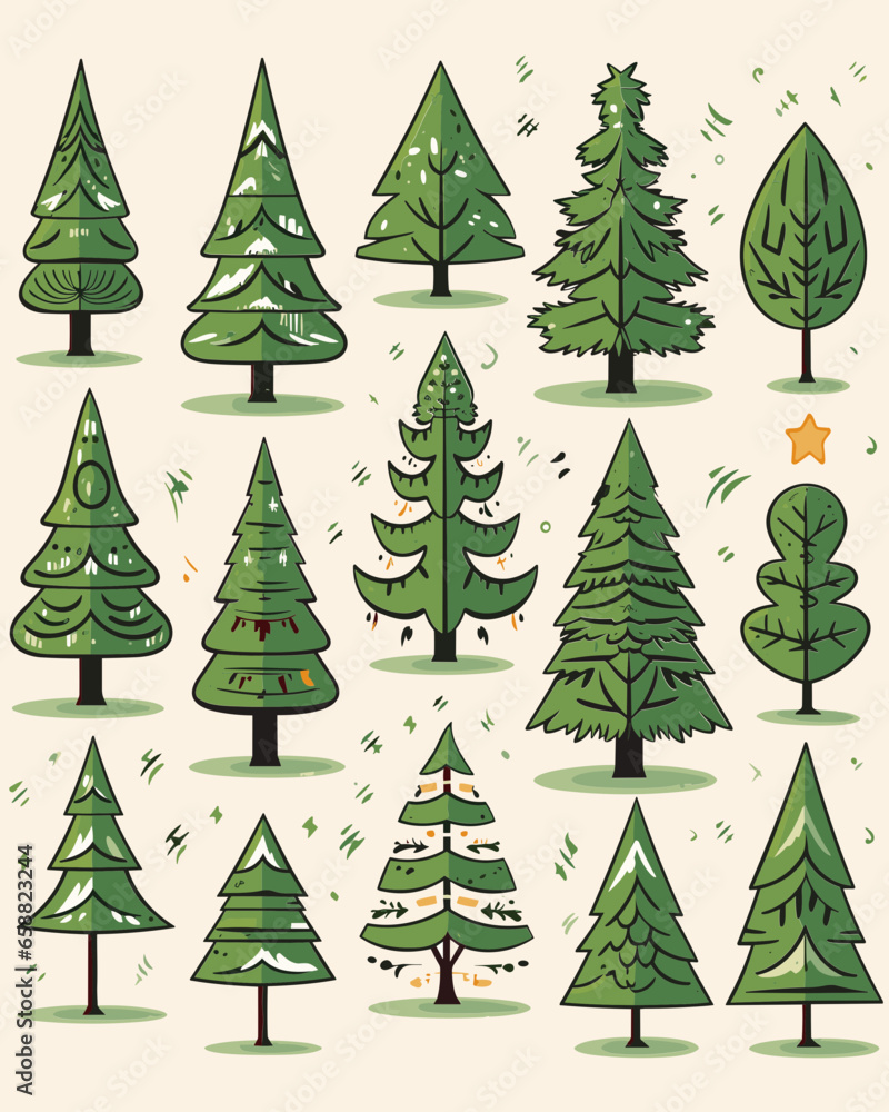 A set of cheerful Christmas trees