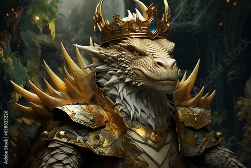 Regal Dragon with Crown, Majestic Fantasy Creature