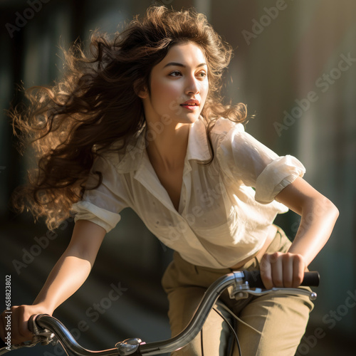Young beautiful woman on a retro bicycle in nature.