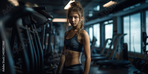 beautiful young woman in gym posing