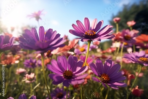 Beautiful cosmos flowers in the garden. Selective focus. nature. © vachom
