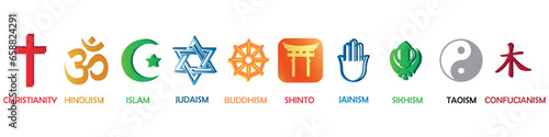 Symbols of different religions on white background