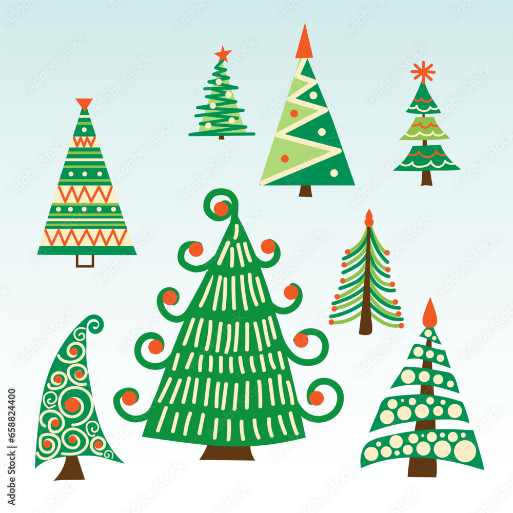 Set of beautiful Christmas trees on light background. Banner for design Set of beautiful Christmas trees on light background. Banner for design