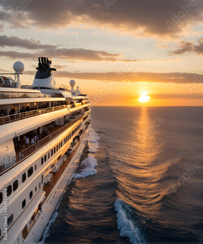 Sunset against the background of a cruise ship © Karolina
