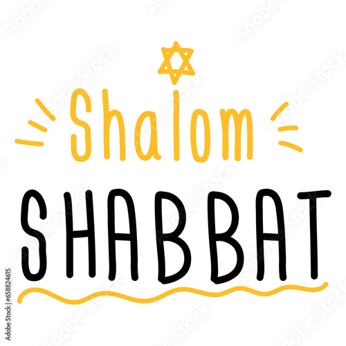 Text SHALOM SHABBAT on white background