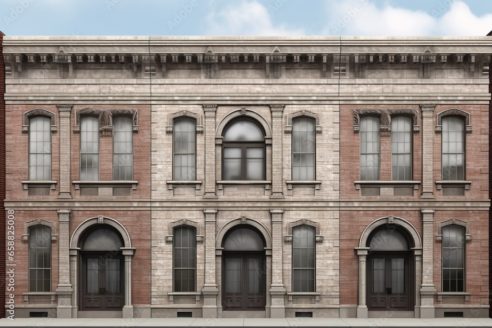AI generated front facade of classic brick building at day