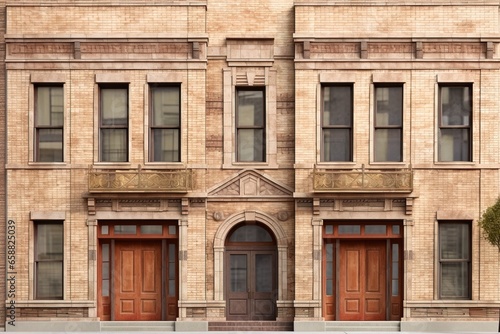 AI generated front facade of classic brick building at day