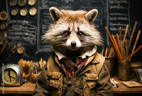 a raccoon shaped human is a teacher at a school © VicenSanh