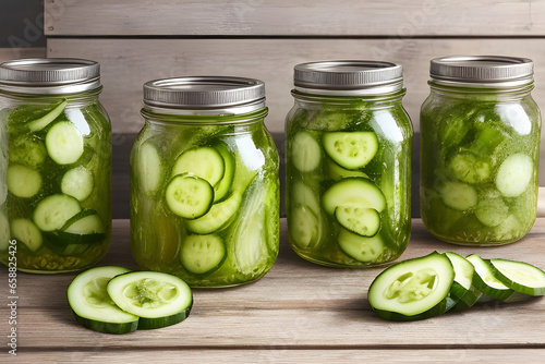 pickled cucumbers in glass jars