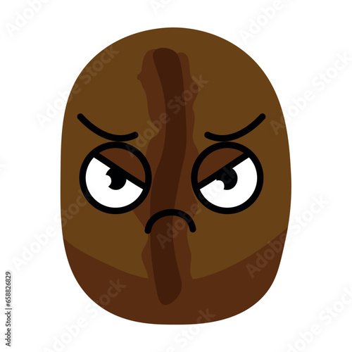 Sad coffee bean on white background