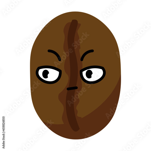 Displeased coffee bean on white background