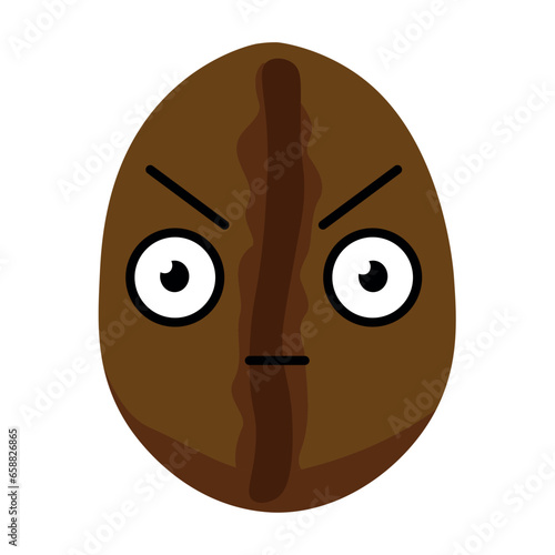 Angry coffee bean on white background
