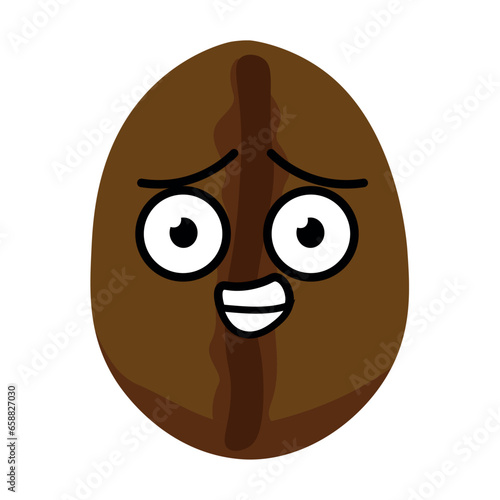 Confused coffee bean on white background