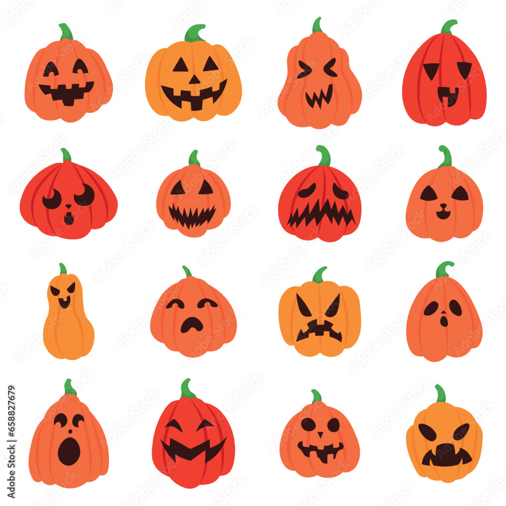 Set of scary Halloween pumpkins on white background Set of scary Halloween pumpkins on white background