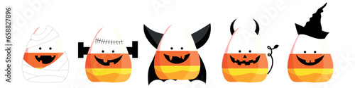 Set of creepy Halloween corn candies on white background