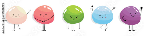 Set of cute delicious mochi on white background  