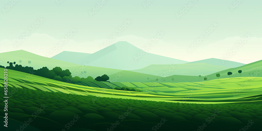 Background of landing page illustration. Abstract organic green farm land lines.