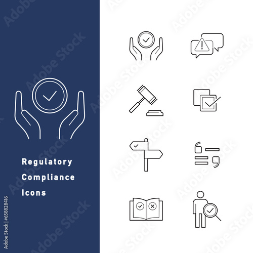 企業のコンプライアンスに関するラインアイコンセット