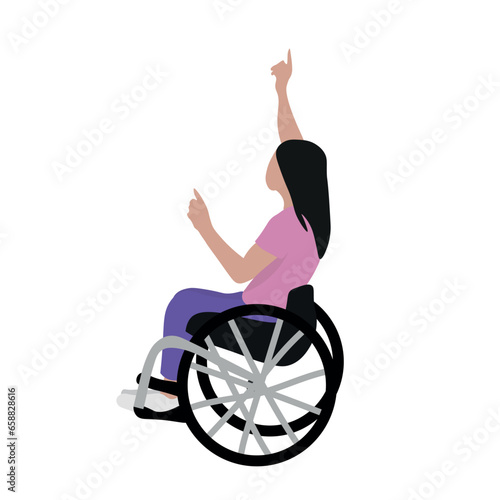 Dancing woman in wheelchair on white background