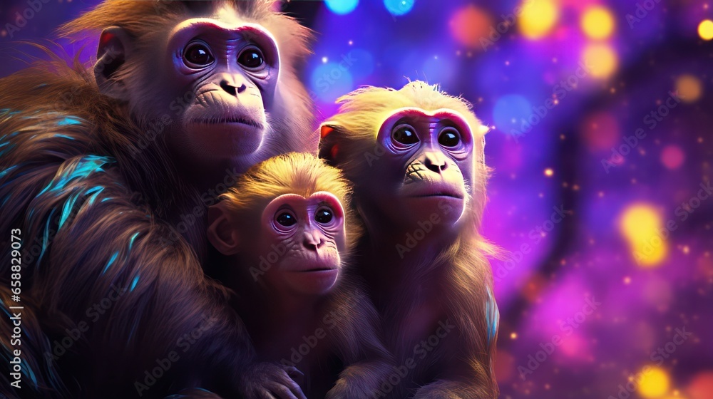 Illustration of Monkeys in Neon Colors Scheme Illustration of Monkeys in Neon Colors Scheme