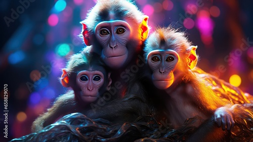 Illustration of Monkeys in Neon Colors Scheme