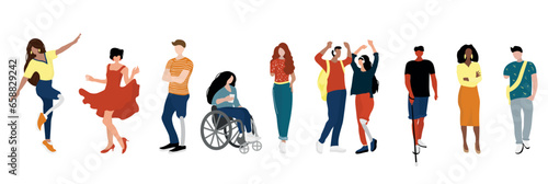 Group of different people on white background. Concept of inclusion
