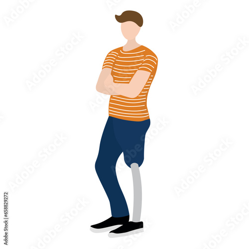 Man with prosthetic leg on white background
