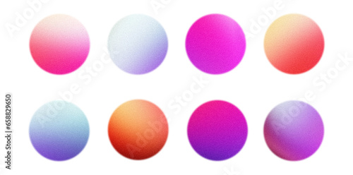 Grainy gradient circle set vibrant sphere pink magenta orange blue yellow purple abstract shapes isolated design elements