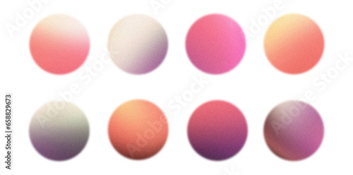 Pink yellow beige pastel grainy gradient set noise texture sphere circle shape abstract isolated design elements