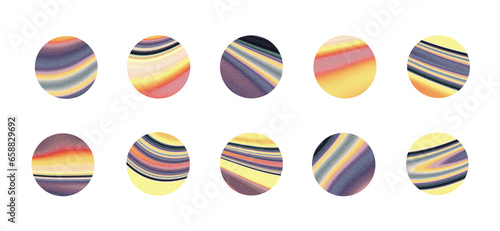 Grainy sphere circle set retro yellow beige gray orange round abstract shapes isolated design elements