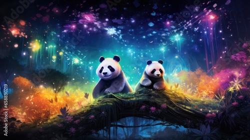 Illustration of Panda in Neon Colors Scheme