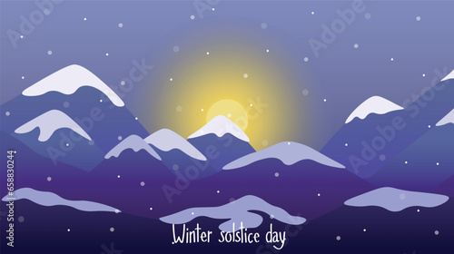 Banner with beautiful mountain landscape and text WINTER SOLSTICE DAY