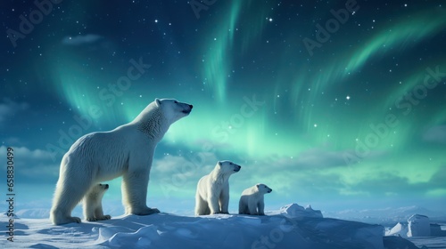 Polor Bear under the Sky of Northern Light