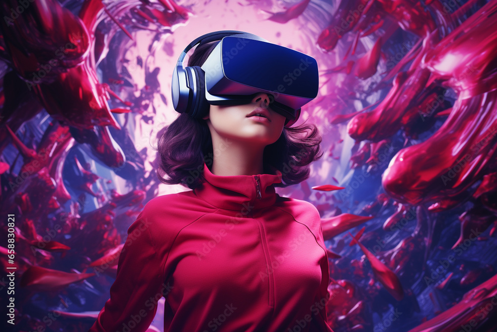 Fototapeta premium Give the concept of Virtual Reality in hot pink and MidnightBlue color shades,