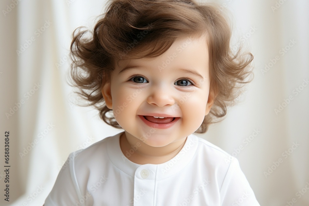 Happy smiling baby. Portrait with selective focus and copy space Happy smiling baby. Portrait with selective focus and copy space