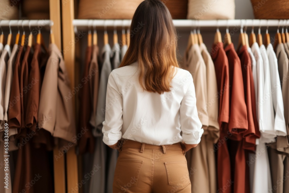 Woman shopping in a mall. Background with selective focus and copy space Woman shopping in a mall. Background with selective focus and copy space
