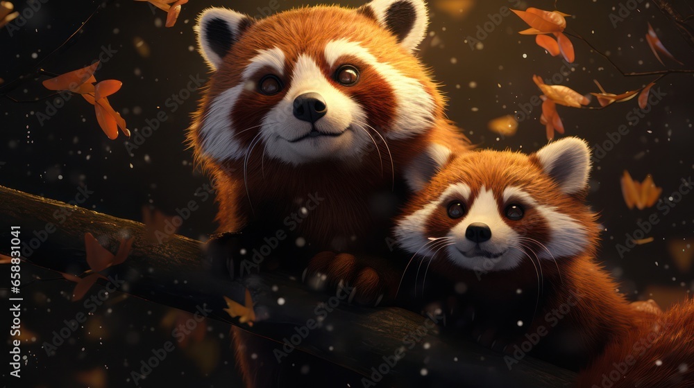 Obraz premium Illustration of Red Panda in Neon Colors Scheme