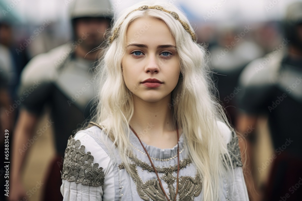 a woman with long blonde hair and a chain around her head a woman with long blonde hair and a chain around her head