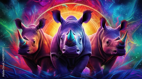 Illustration of Rhino in Neon Color Scheme