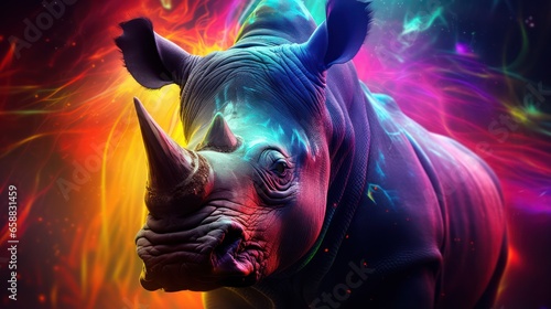 Illustration of Rhino in Neon Color Scheme