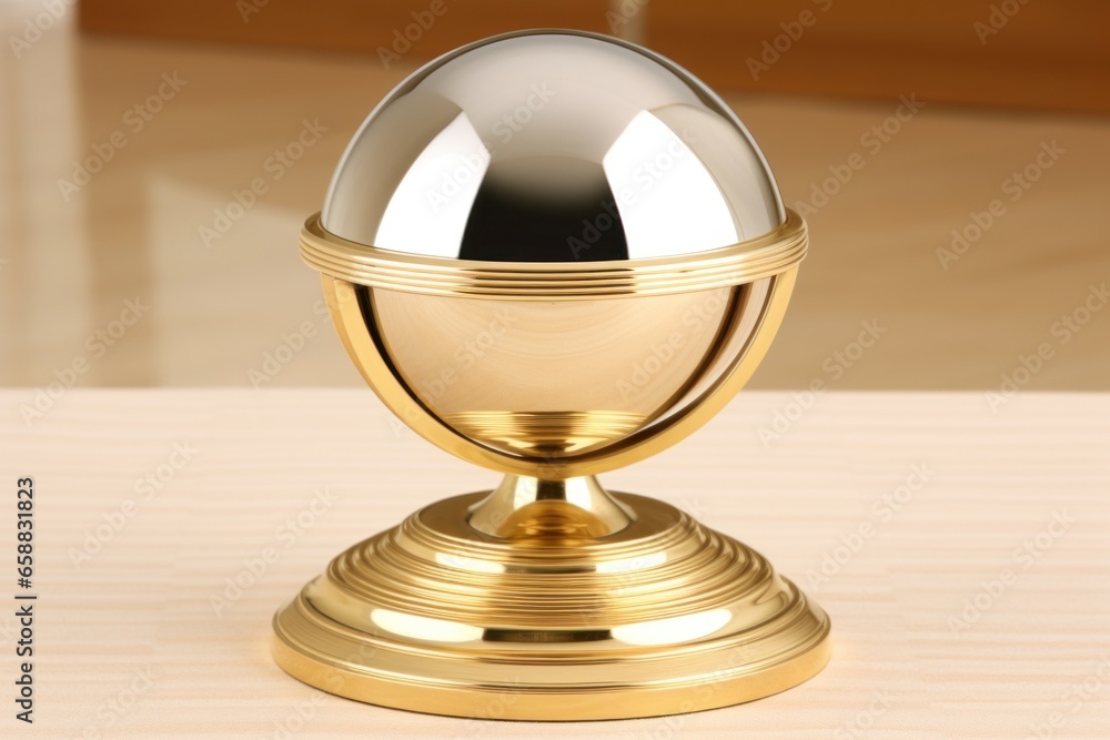a shiny silver and gold ball on a stand a shiny silver and gold ball on a stand